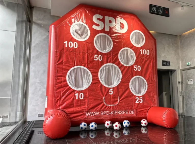 Verkauf-Fußballdarts-Fussballdart-Produktion-Rücskeite-Lochwand-4.0-Meter-SPD 4.0 Meter hohes Fußballdarts mit einer Rückseite als Lochwand mit 7 Löchern