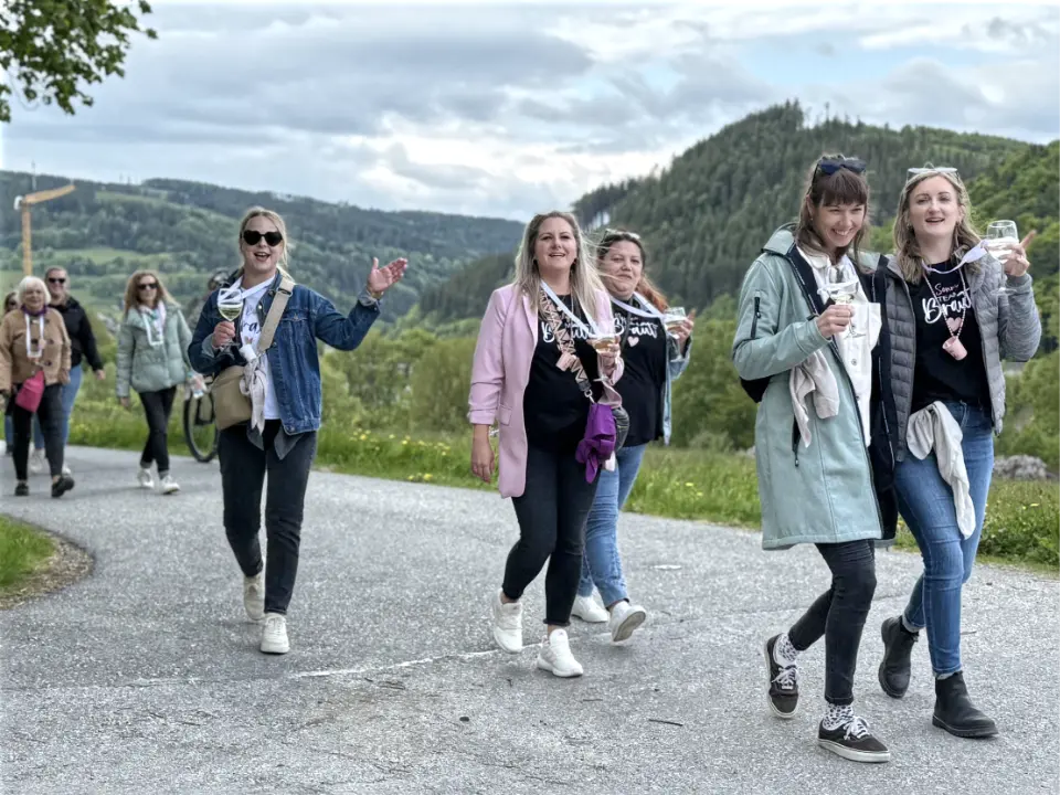 Junggesellenabschied Weinwanderung Willingen mit JGA-Gruppe beim Wandern durch die Sauerländer Natur