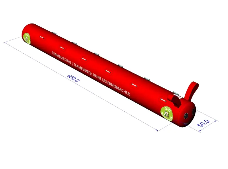 Aufblasbare Teamraupe 5 Meter Rot – Eventmodul für Teambuilding & Firmenevents Aufblasbare Teamraupe 5 Meter in Rot für Teambuilding, Firmenevents und Sommerfeste als Eventmodul mit individuellem Branding.